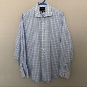 Bonobos Stretch Wrinkle Free Shirt Mens 17 34 Button Up Blue White Check Spread